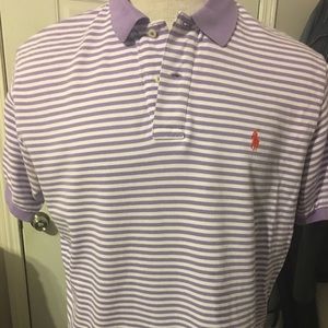 Pastel purple and white striped short sleeve polo